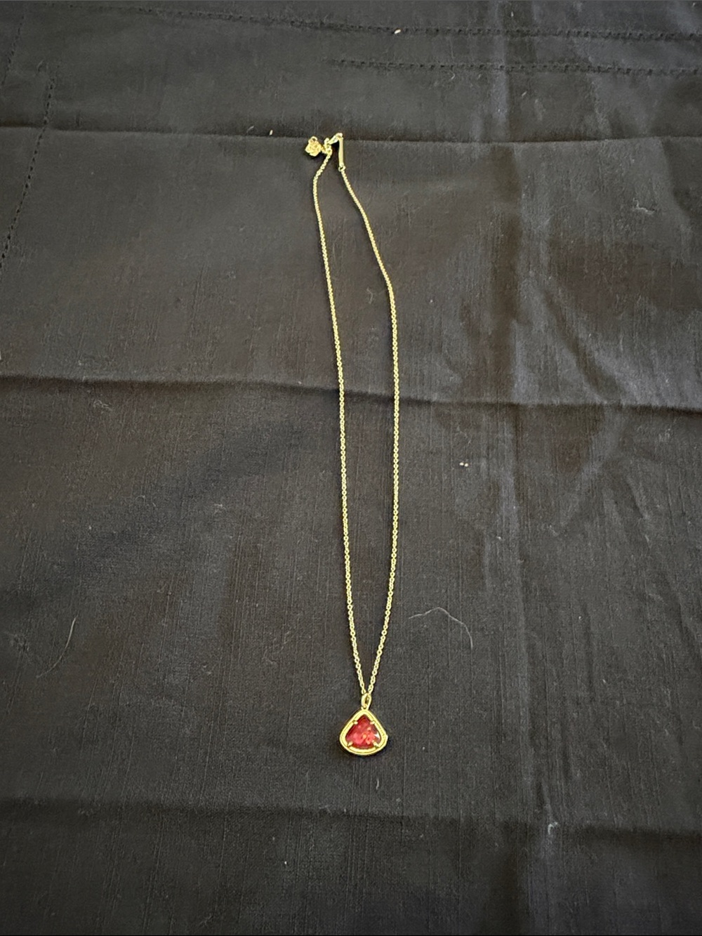 Gold Necklace with dark pink-fushia Pendant